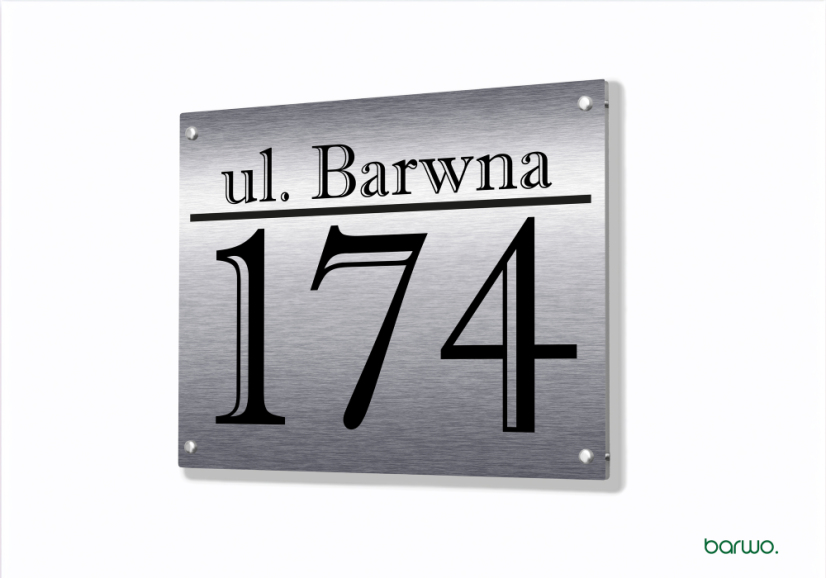 Tabliczka adresowa z numerem domu – srebrna, personalizowana, wzór (art. 104-0011)